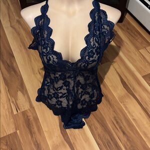 Fashion Nova Navy Lace Bodysuit